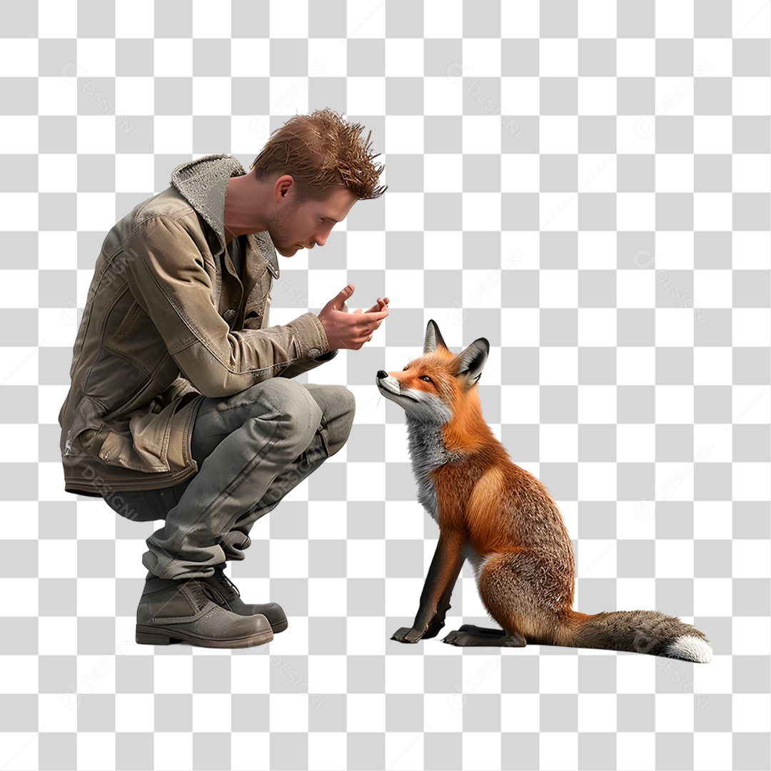 Homem com Raposa PNG Transparente