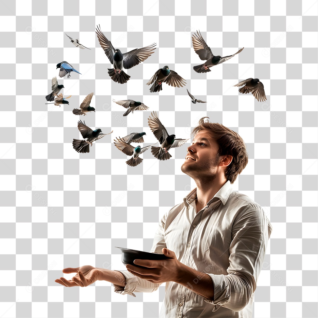 Homem com Pássaro PNG Transparente
