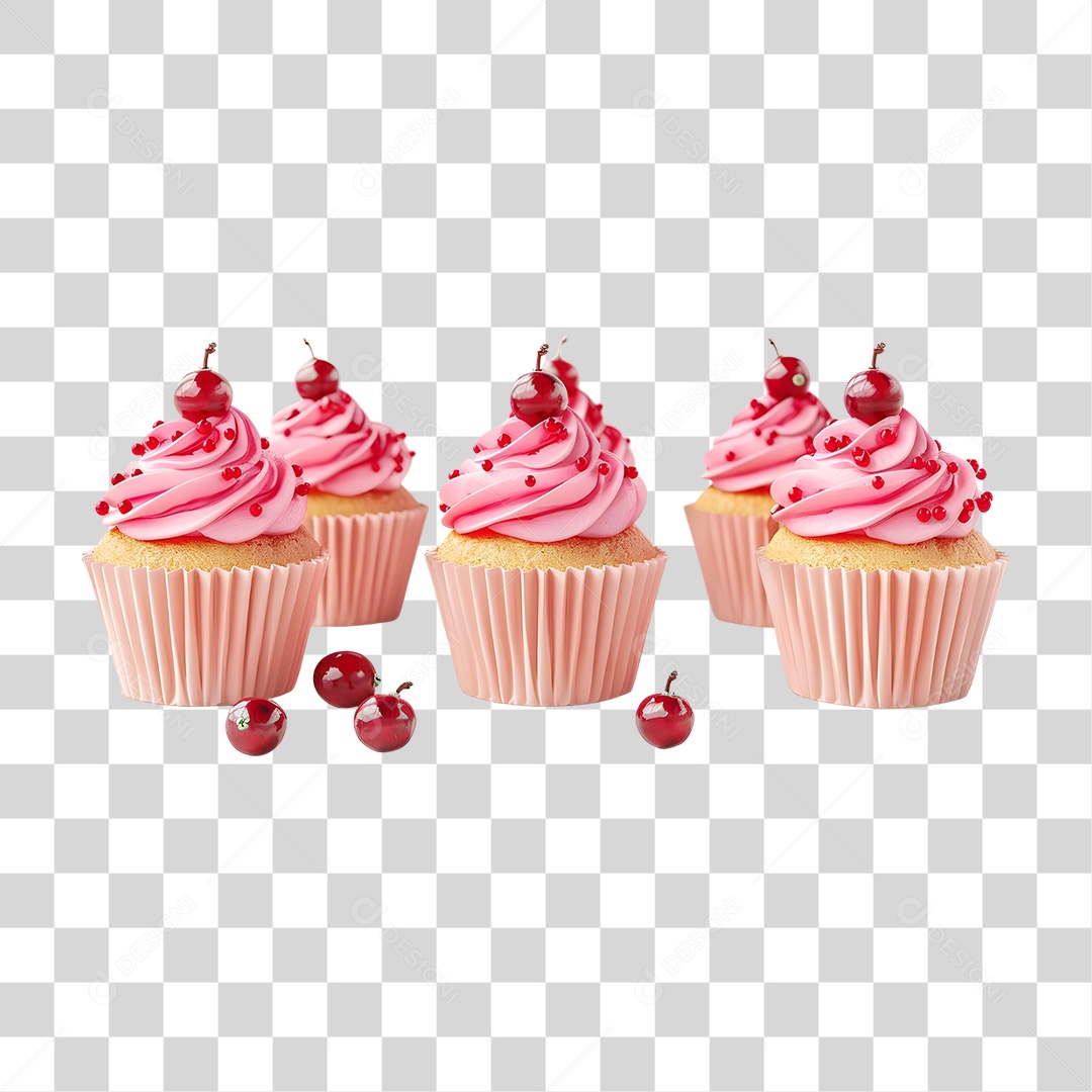 Cupcake de Morango PNG Transparente
