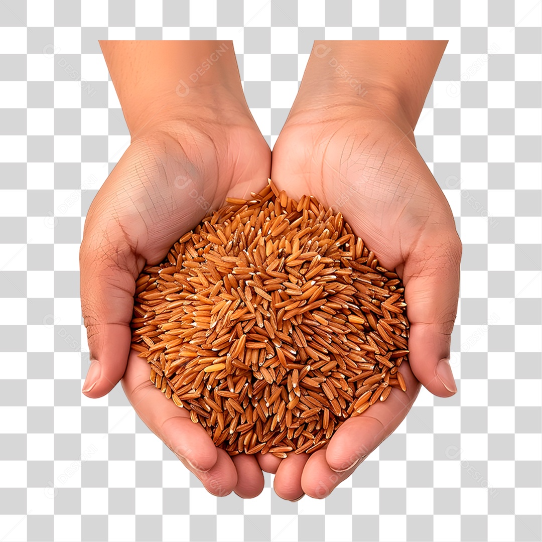 Mãos Segurando Grãos de Arroz PNG Transparente