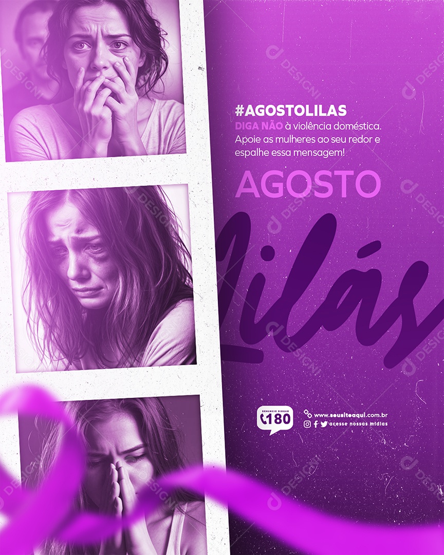 Social Media Campanha Agosto Lilás Apoie as Mulheres PSD Editável