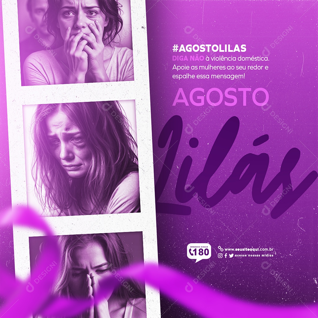 Campanha Agosto Lilás Apoie as Mulheres Social Media PSD Editável