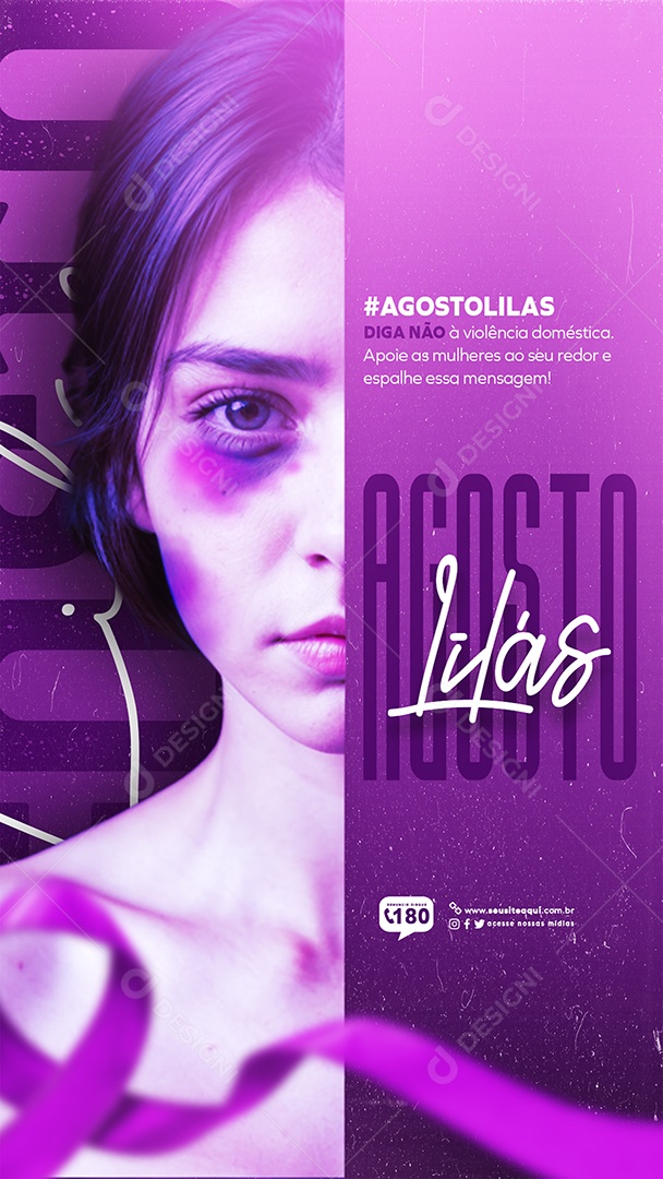 Story Campanha Agosto Lilás Diga Não à Violência Doméstica Social Media PSD Editável