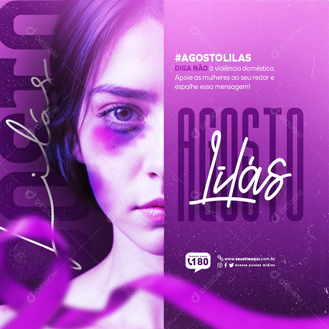 Campanha Agosto Lilás Diga Não à Violência Doméstica Social Media PSD Editável