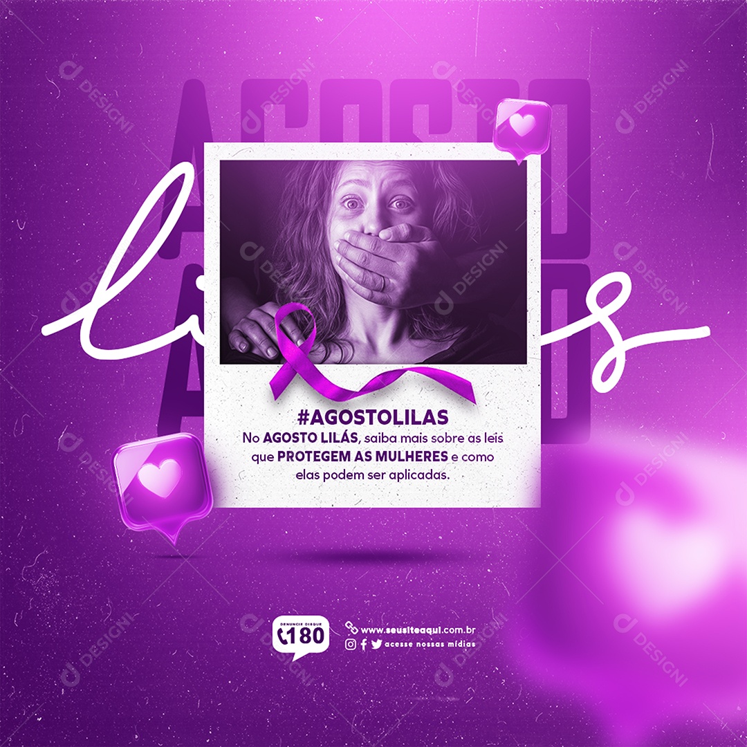 Campanha Agosto Lilás Saiba mais Sobre as Leis Social Media PSD Editável
