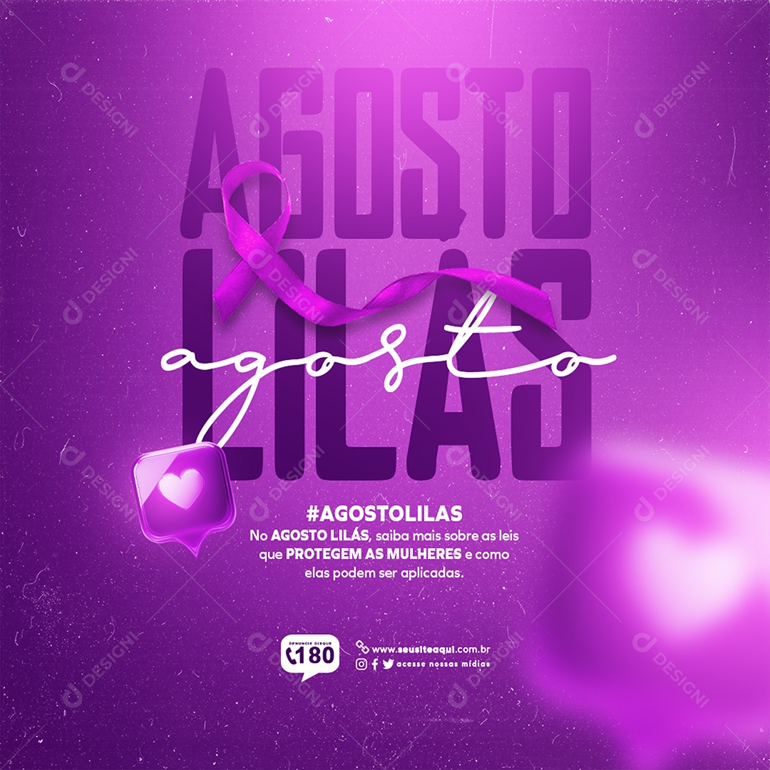 Campanha Agosto Lilás Leis que Protegem Social Media PSD Editável