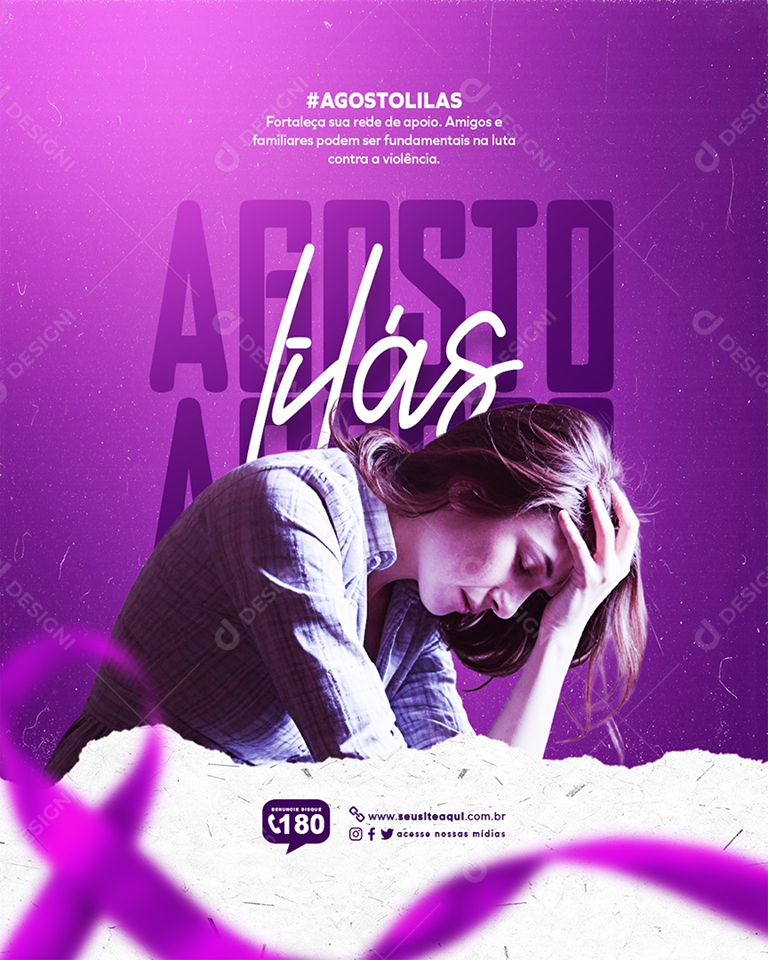 Social Media Campanha Agosto Lilás PSD Editável