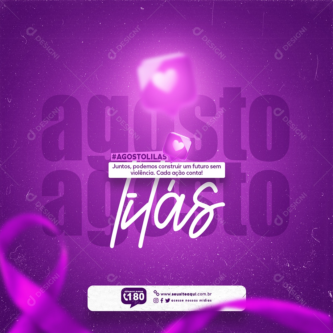 Campanha Agosto Lilás um Futuro sem Violência Social Media PSD Editável