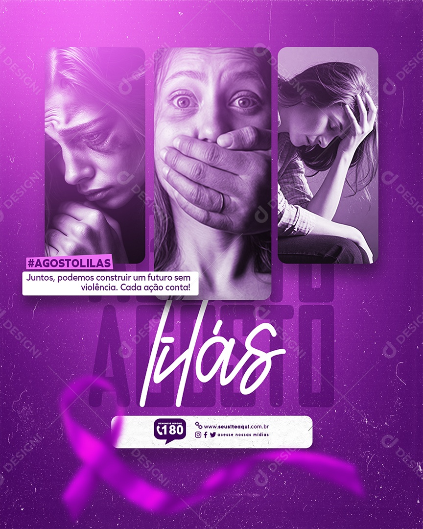 Social Media Campanha Agosto Lilás Juntos Podemos Construir um Futuro PSD Editável