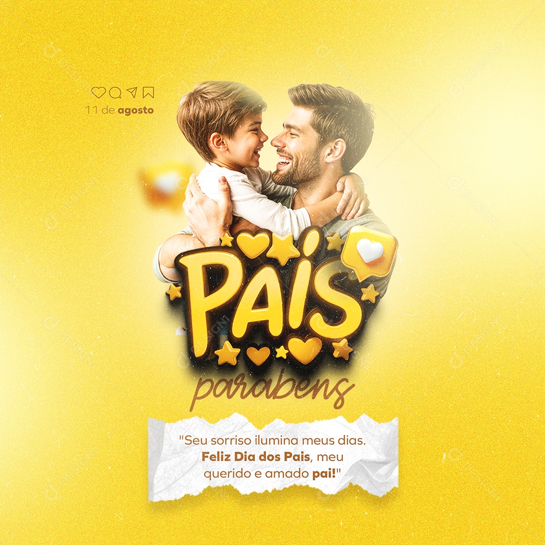Feliz Dia dos Pais 11 de Agosto Parabéns Social Media PSD Editável