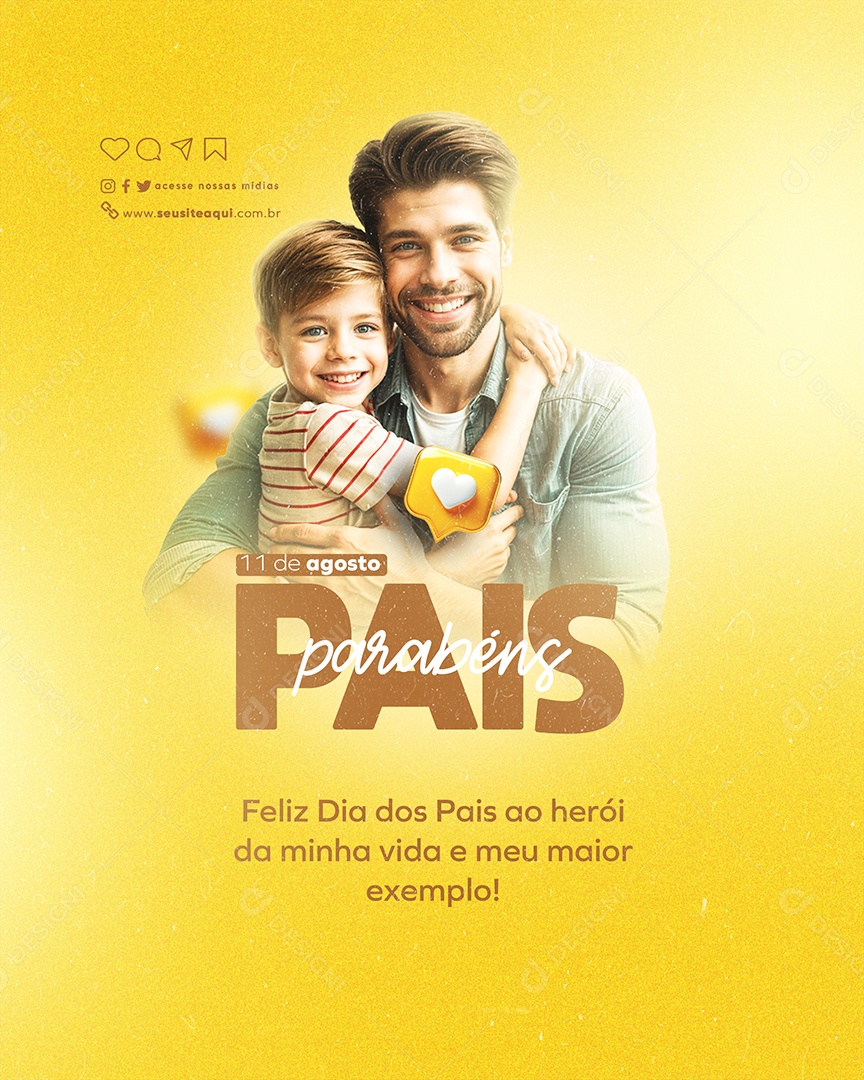 Social Media Dia dos Pais 11 de Agosto Parabéns PSD Editável