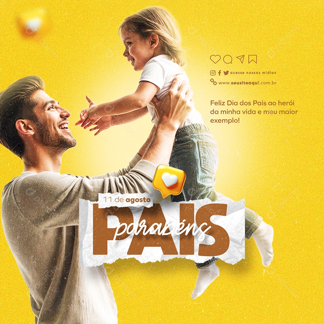 Feliz Dia dos Pais 11 de Agosto Parabéns Social Media PSD Editável