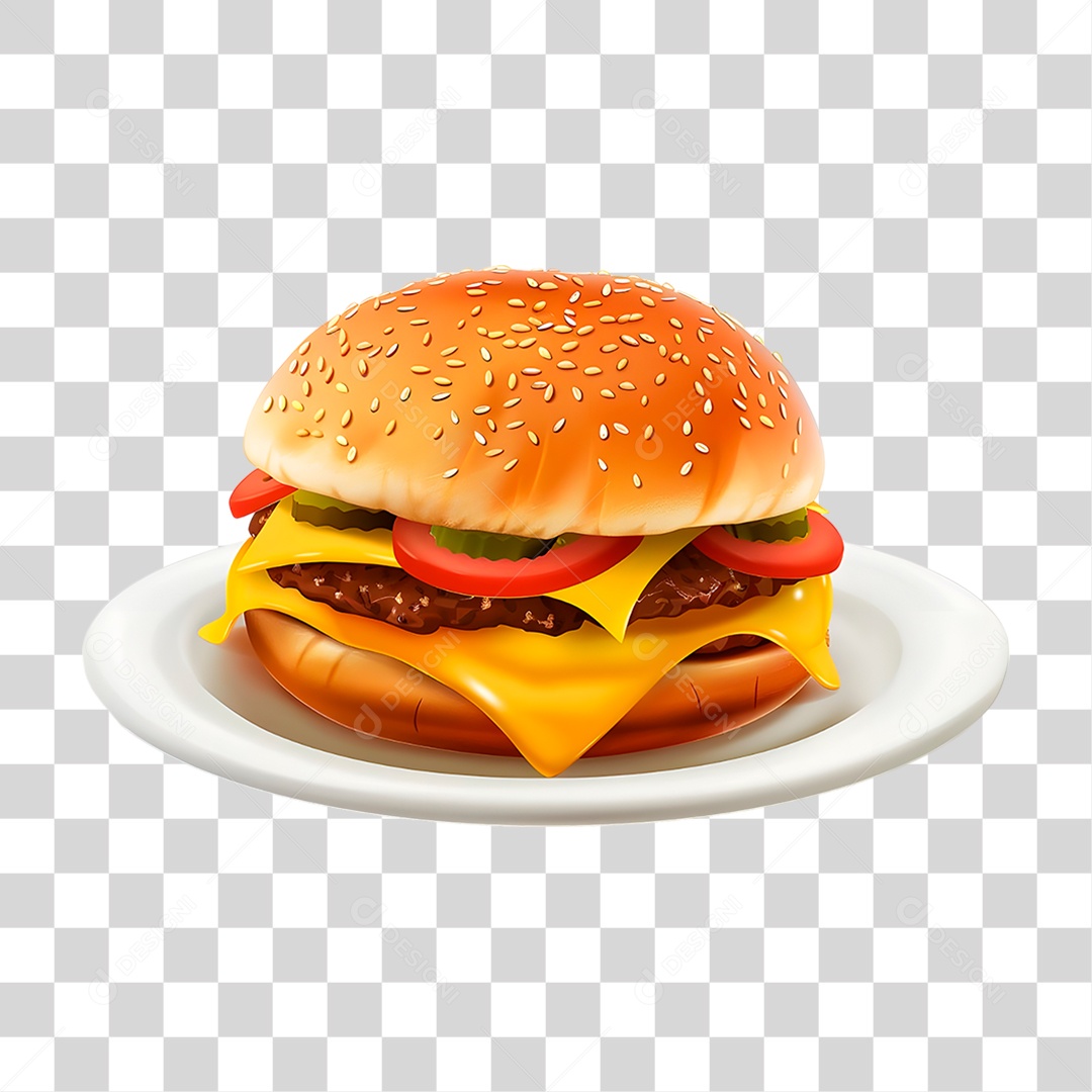 Hambúrguer no Prato PNG Transparente