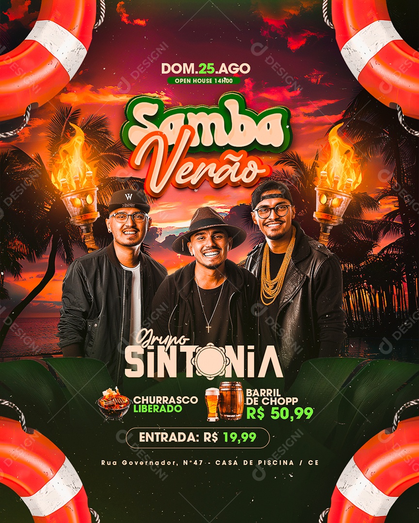 Flyer Samba Verão Grupo Sintonia Social Media PSD Editável