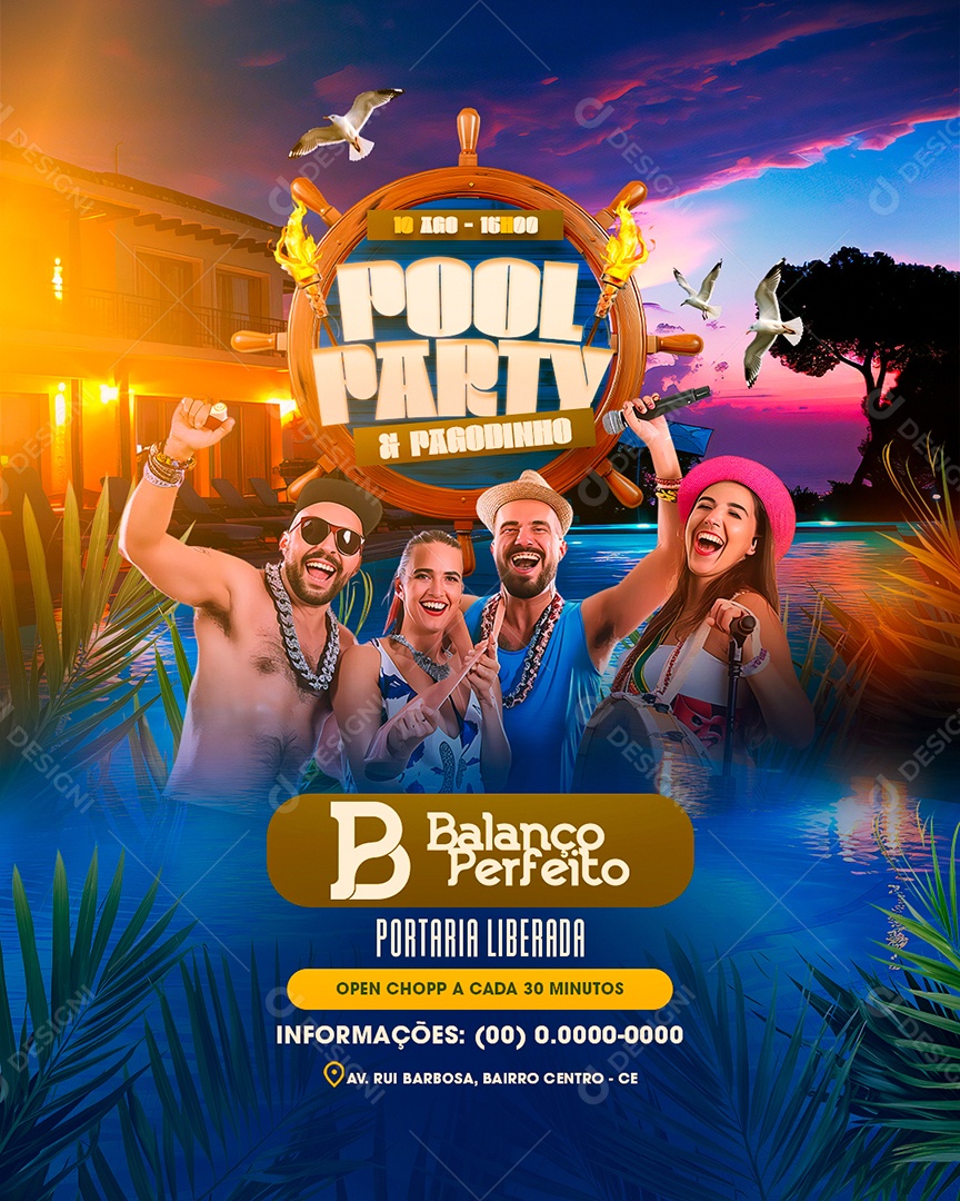 Flyer Pool Party Pagodinho Balanço Perfeito Social Media PSD Editável
