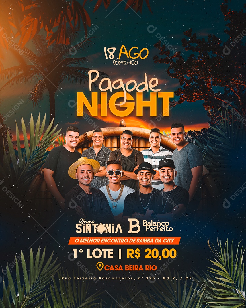 Flyer Pagode Night Grupo Sintomia Balanço Perfeito Social Media PSD Editável