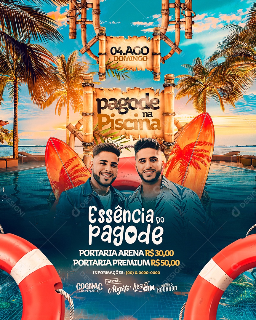 Flyer Pagode na Piscina Essência do Pagode  Social Media PSD Editável