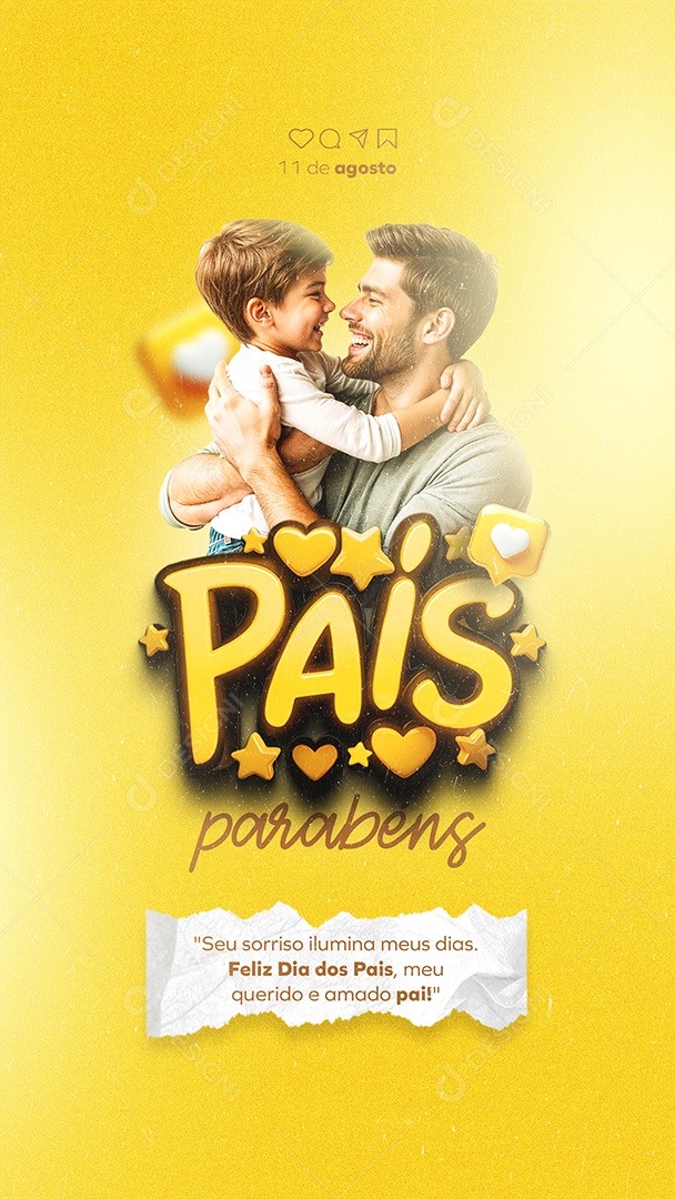 Social Media Story Dia dos Pais 11 de Agosto Parabéns PSD Editável