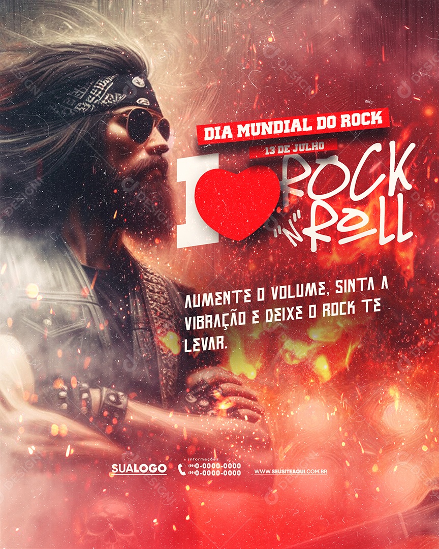 Social Media Dia Mundial do Rock 13 de Julho Aumente o Volume PSD Editável