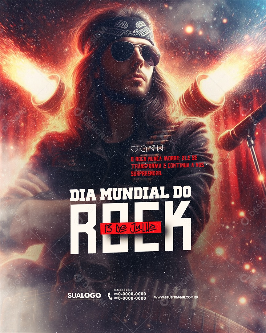 Social Media Dia Mundial do Rock 13 de Julho Ele se Transforma PSD Editável
