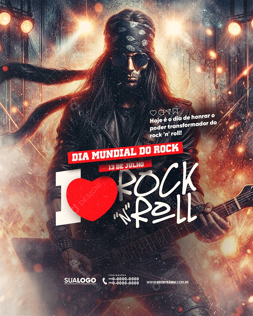 Dia Mundial do Rock 13 de Julho Hoje é o Dia de Honrar Social Media PSD Editável