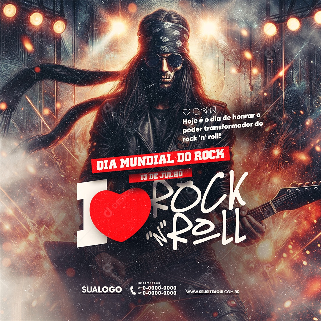 Dia Mundial do Rock 13 de Julho Hoje é o Dia de Honrar Social Media PSD Editável