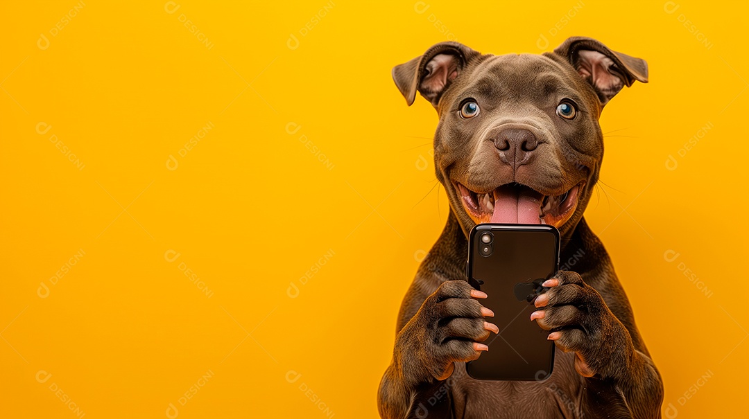 Cachorro fofo com celular nas patas