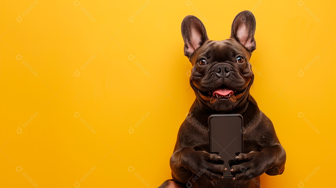 Cachorro segurando celular nas patas