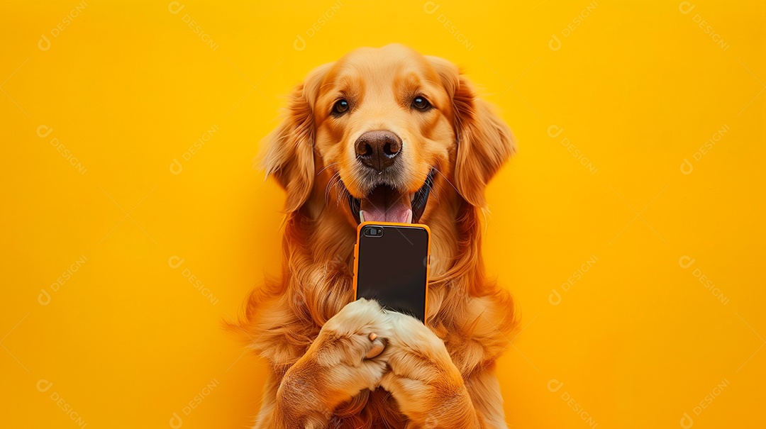 Cachorro segurando celular nas patas