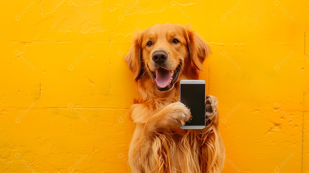 Cachorro fofo com celular nas patas