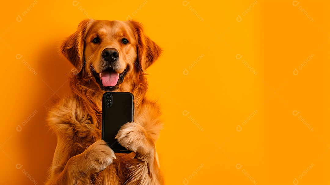 Cachorro lindo com celular nas patas