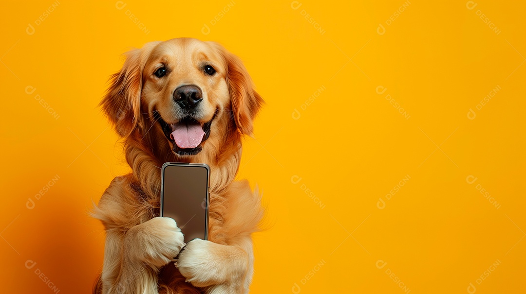 Cachorro fofo com celular nas patas
