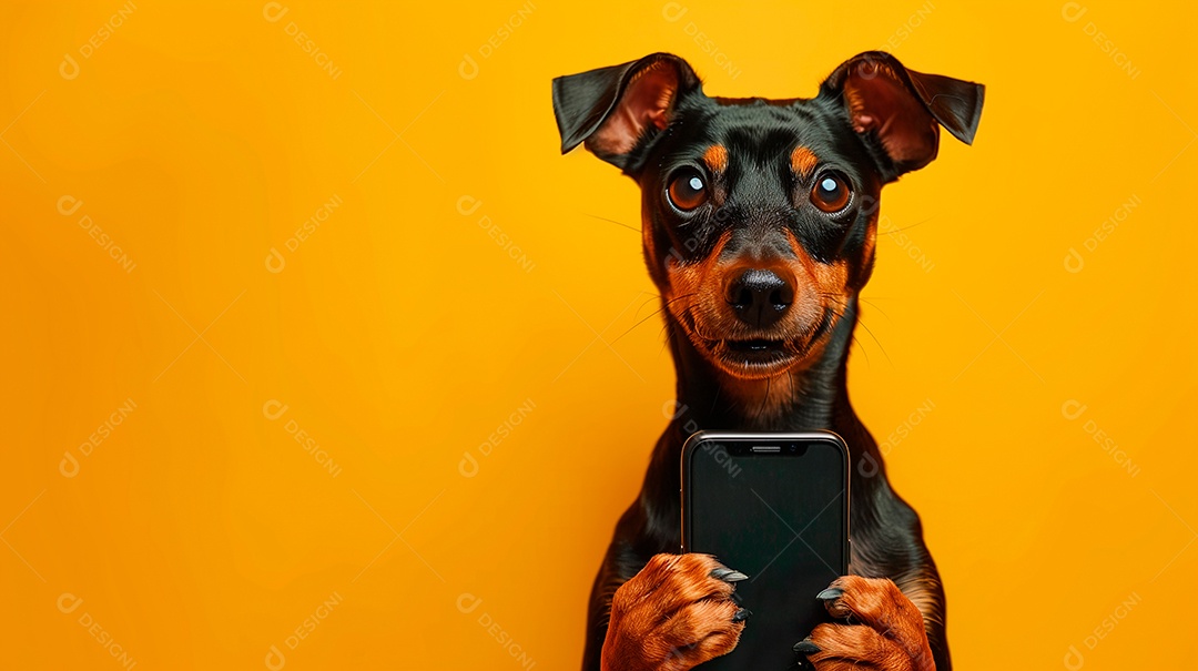 Cachorro segurando celular nas patas