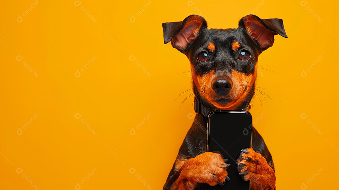 Cachorro segurando celular nas patas