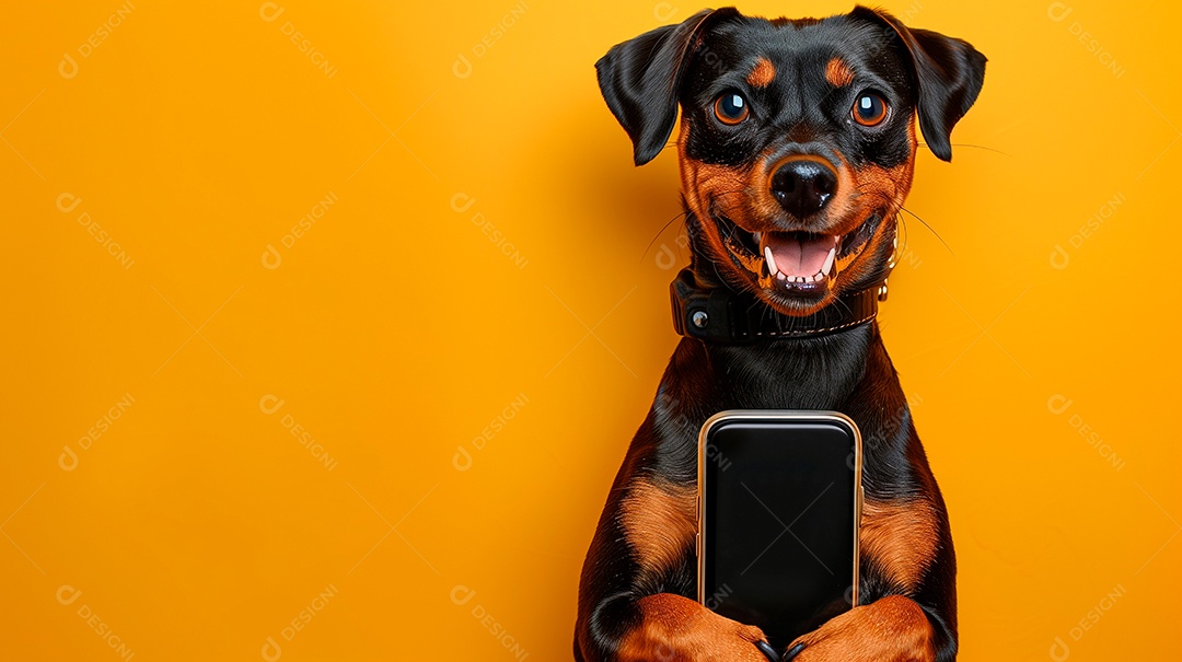 Cachorro segurando celular nas patas