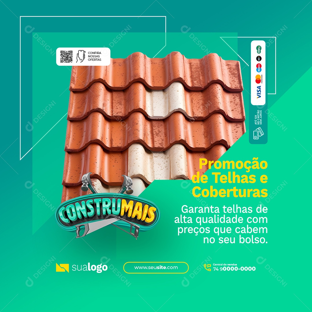 Construmais Promoção de Telhas e Coberturas Social Media PSD Editável