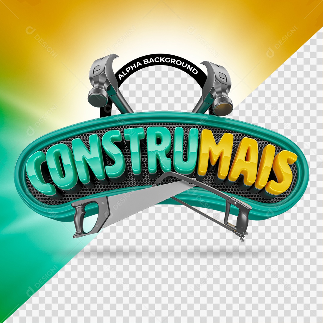 Construmais Selo 3D Verde e Amarelo para Composição PSD