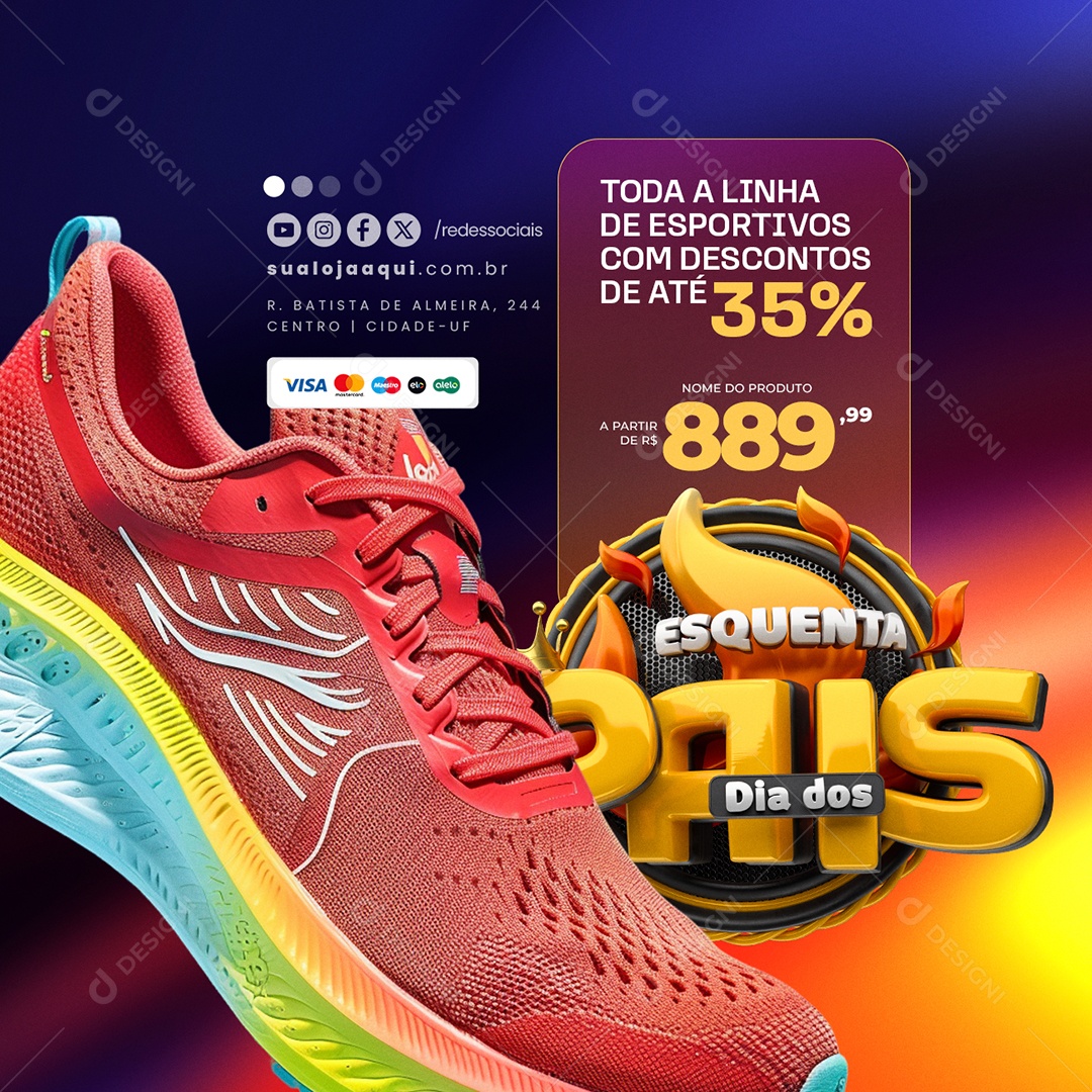 Esquenta Dia dos Pais toda Linha de Esportivos com Desconto Social Media PSD Editável