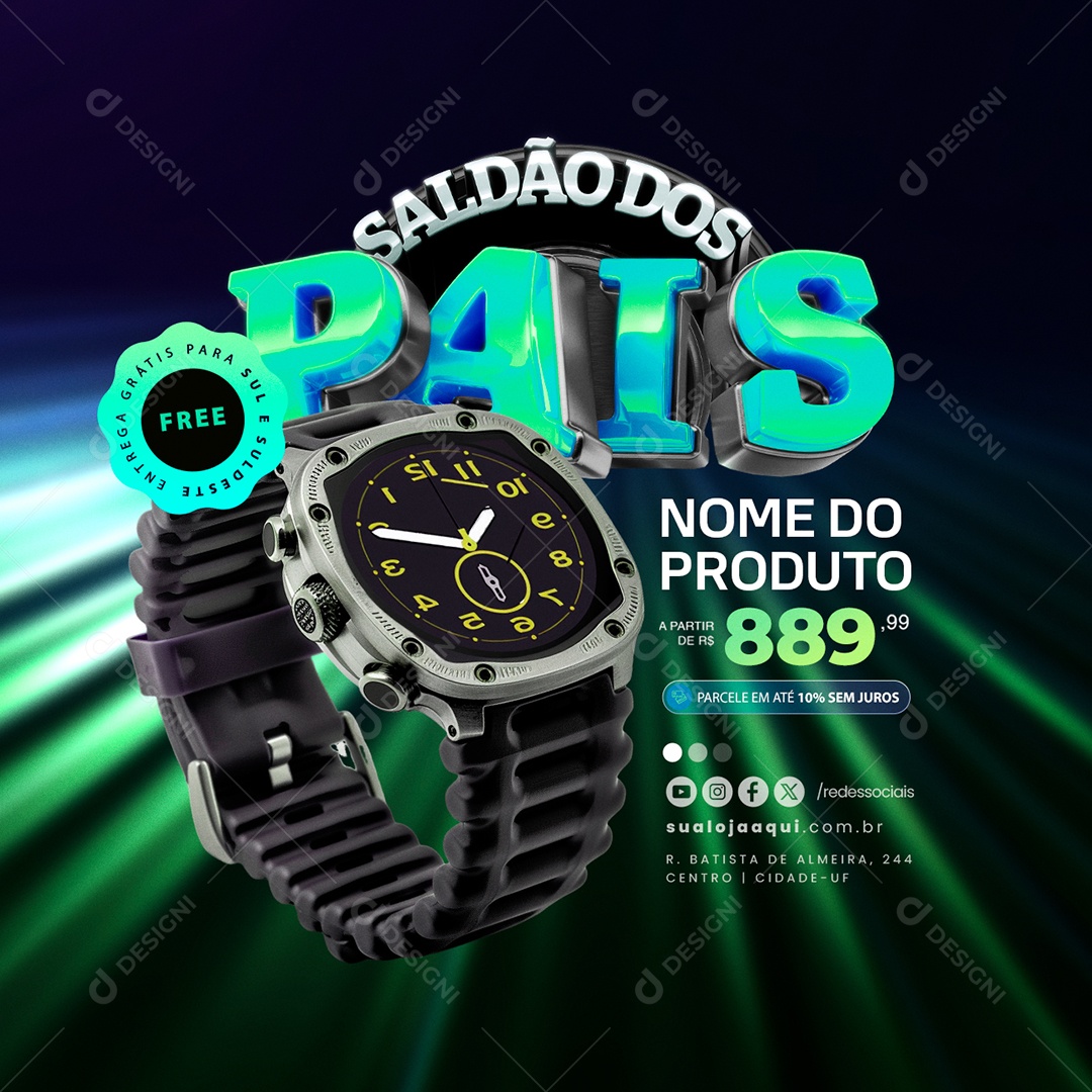 Saldão dos Pais Relógio Social Media PSD Editável