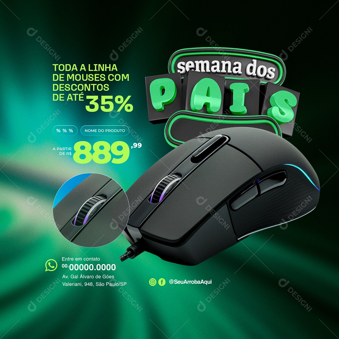 Semana dos Pais toda Linha de Mouses com Desconto Social Media PSD Editável