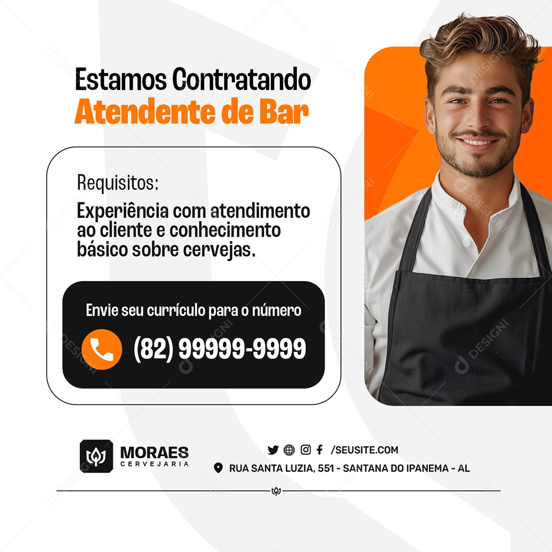 Estamos Contratando  Atendente de Bar Social Media PSD Editável