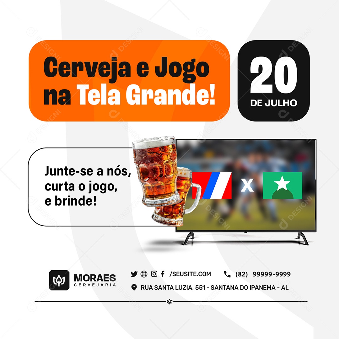 Cervejas e Jogo na Tela Grande Social Media PSD Editável