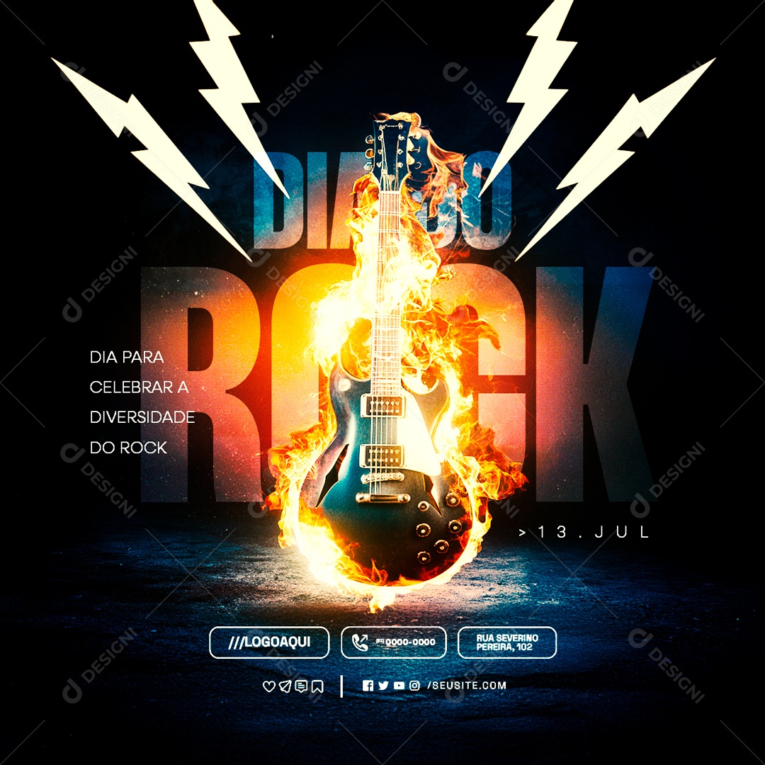Dia do Rock 13 de Julho Celebrar a Diversidade Social Media PSD Editável