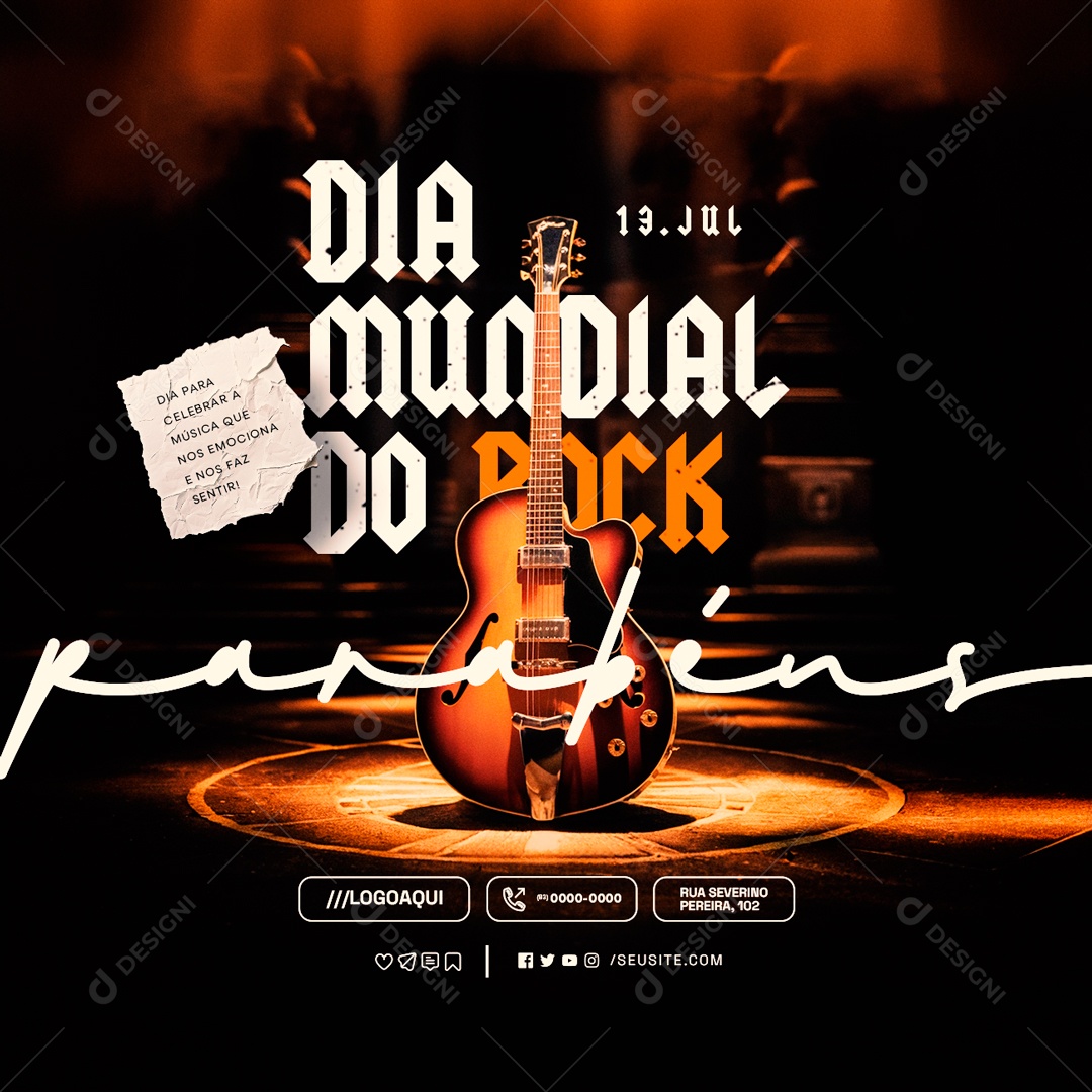Dia Mundial do Rock 13 de Julho Celebrar a Música Social Media PSD Editável