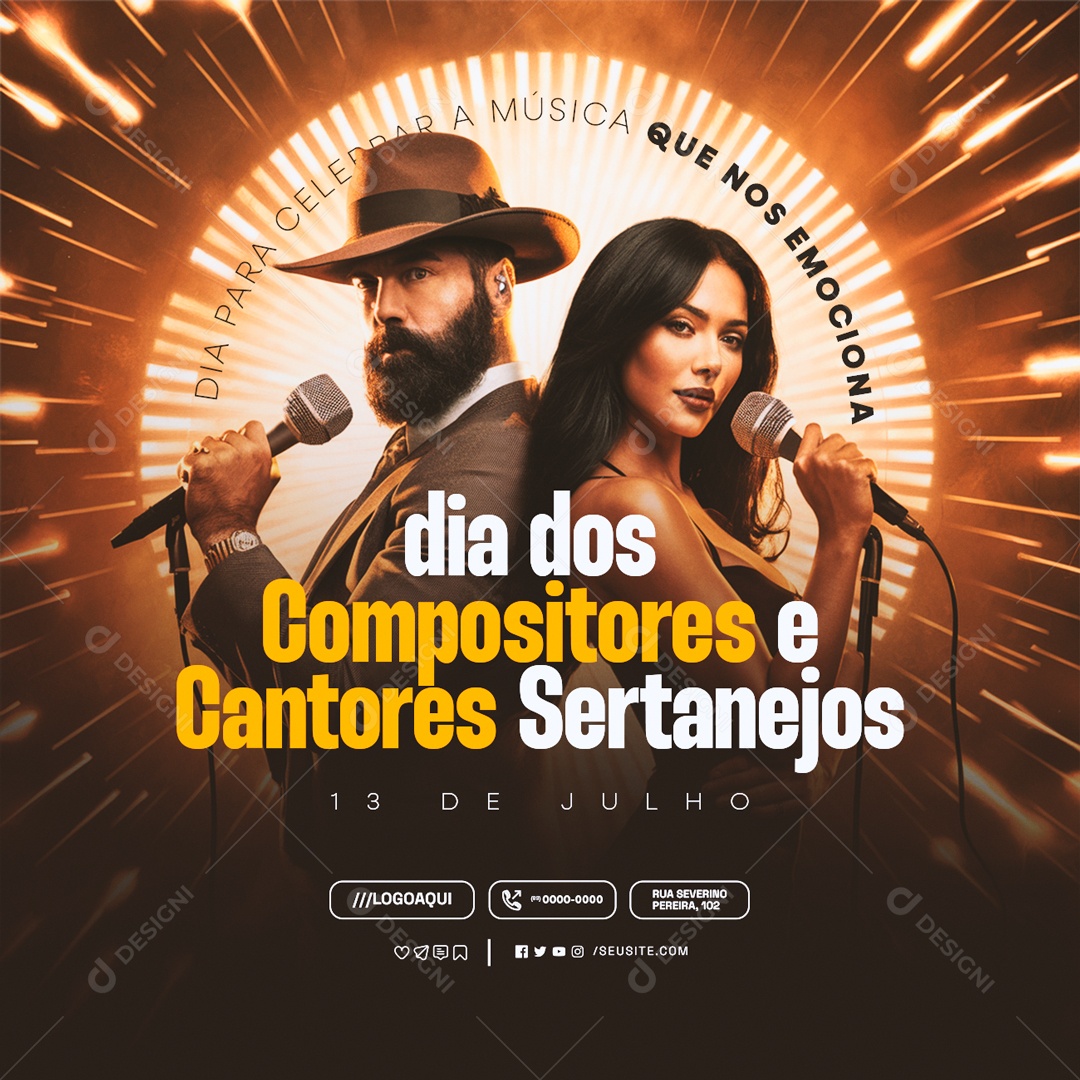 Dia dos Compositores e Cantores Sertanejos 13 de Julho a Música que nos Emociona Social Media PSD Editável