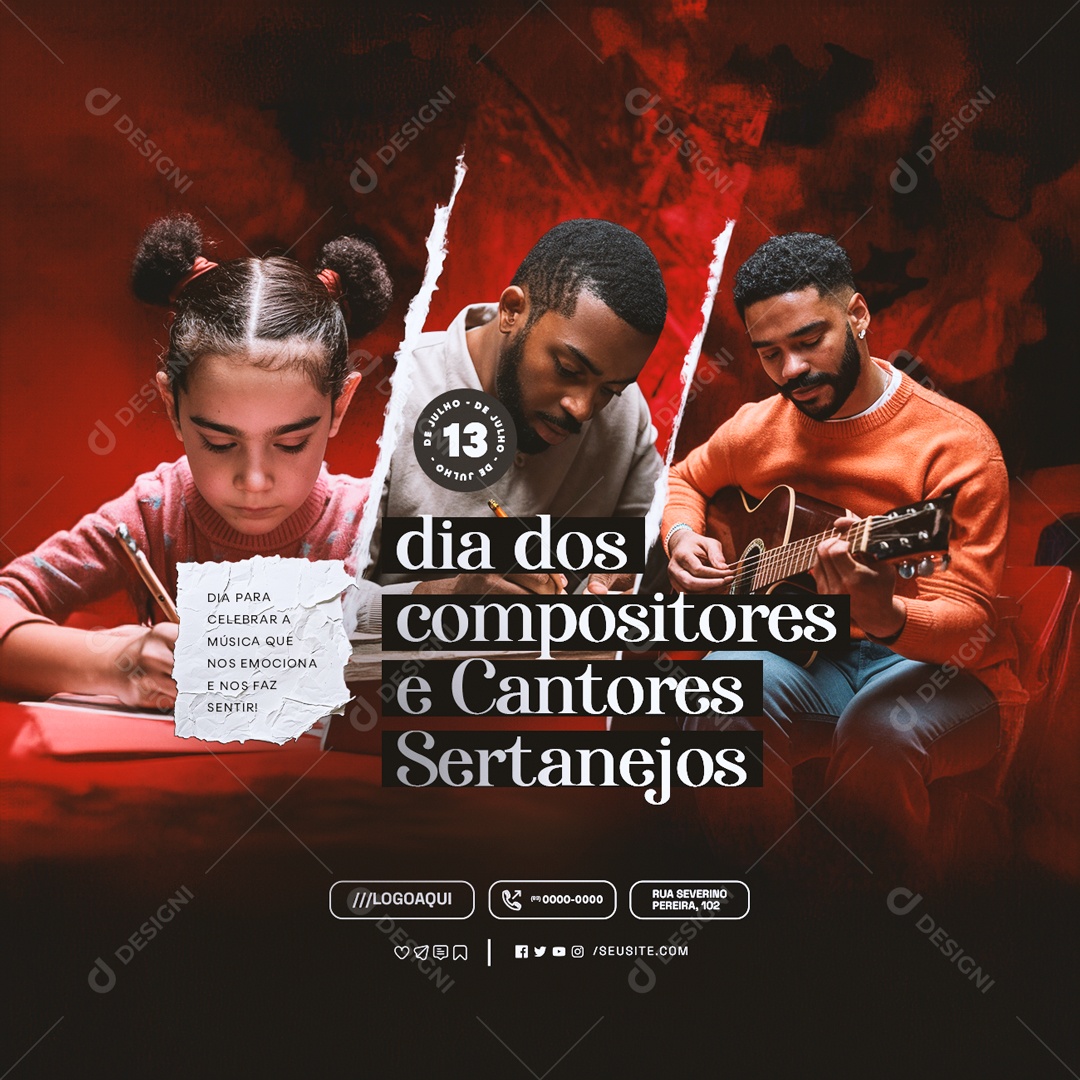 Dia dos Compositores e Cantores Sertanejos 13 de Julho Social Media PSD Editável