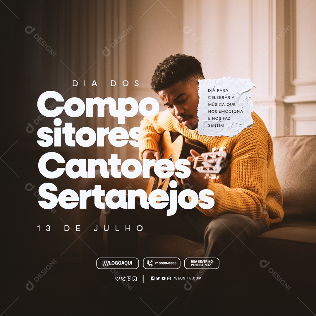 Dia dos Compositores e Cantores Sertanejos 13 de Julho Celebre a Música Social Media PSD Editável