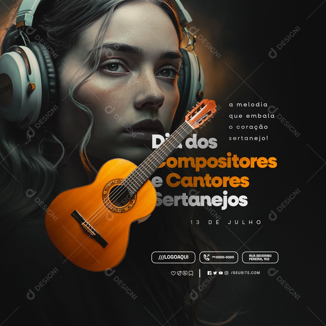 Dia dos Compositores e Cantores Sertanejos 13 de Julho a Melodia que Embala Social Media PSD Editável