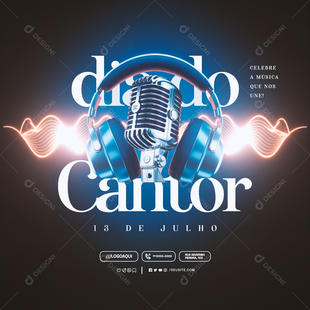 Dia do Cantor 13 de Julho Social Media PSD Editável
