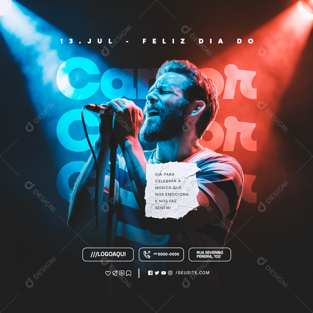 Dia do Cantor 13 de Julho Celebrar a Música que nos Emociona Social Media PSD Editável